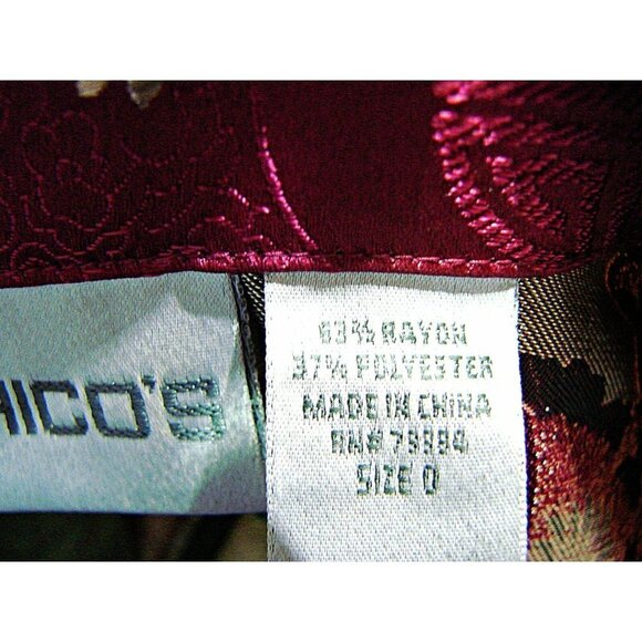 Chicos Burgundy Wine Floral Asian Inspired Collared Blazer Jacket Size 0 XS 4/6 - Picture 5 of 11